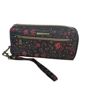 Travelon black floral RFID blocking zipper wallet wristlet